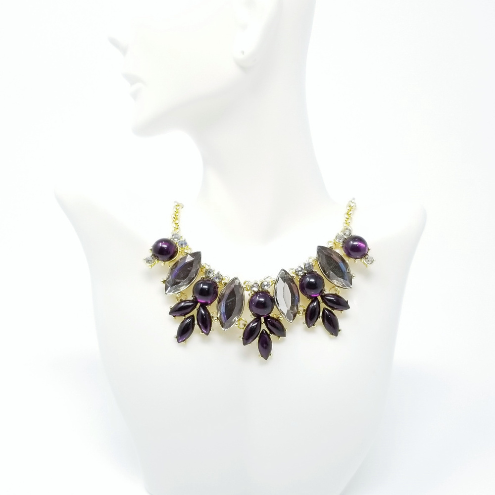 Purple Faceted Statement Necklace 17-19" Long